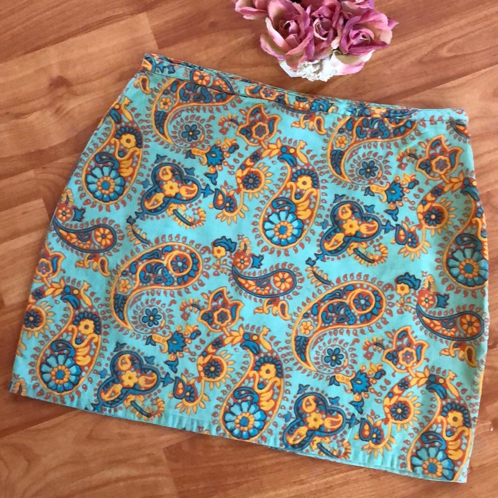 RALPH LAUREN girls SZ 14 seafoam green & yellow paisley lined mini skirt